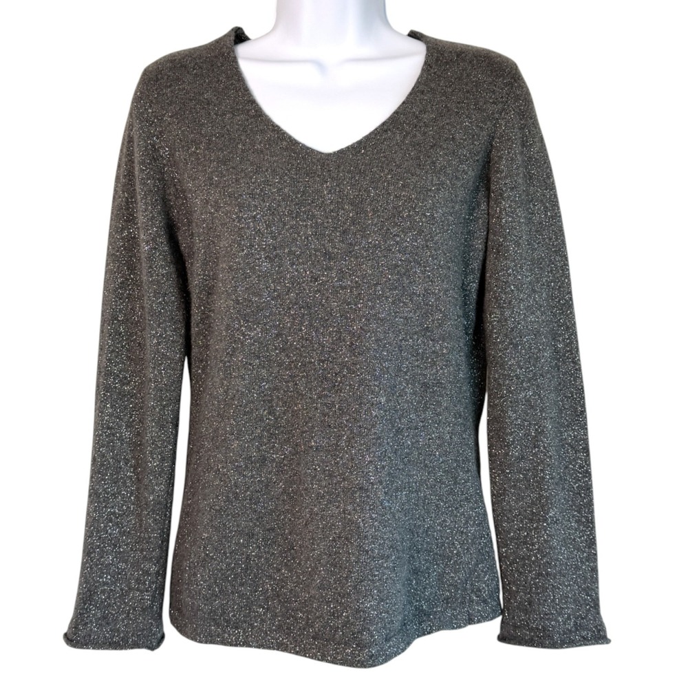 Ann Taylor Womens Cashmere Metallic Silver Sparkle Sweater Sz S Petite Y2K Party